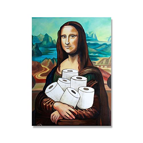 Leinwand Malerei Druck Lustige Toilette Wandkunst Mona Lisa Badezimmer Papier Poster Dekoration Nordic Bild Wohnzimmer,B,20X30Cm Ohne Rahmen von wjwang