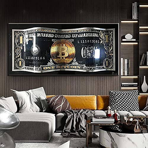 Leinwanddrucke Moderne Leinwand Malerei Ein Bitcoin Dollar Bild Vintage Retro Kunst Wand Poster für Wohnkultur (70x145cm ohne Rahmen, MY01) von wjwang