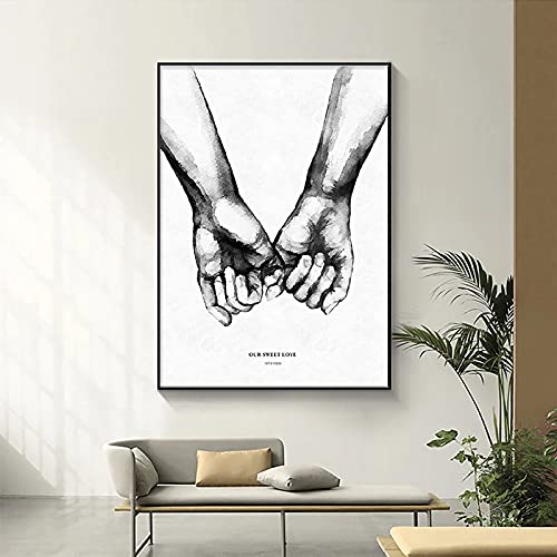 Schwarz und Weiß Romantische Handgezeichnete Leinwand Malerei Liebe Wandkunst Poster HD Print Bild Moderne Mode Paare Liebhaber Zimmer Dekor (13x18cm, ohne Rahmen WG002) von wjwang