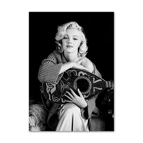 wjwang Leinwanddrucke Klassische Schwarz-Weiß-Leinwand Poster Marilyn Monroe Figur Portrait Bild Gemälde Für Wandkunst,9,50X70Cm Ohne Rahmen von wjwang