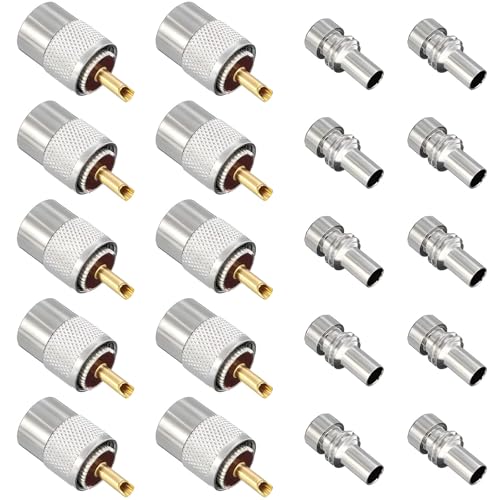 wkao 10 Stück Pl259 UHF Koaxialstecker, Metallenden für RG58, RG59, Rg8, 50-7, Lmr400 Kabel, Goldstifte für Signalqualität von wkao
