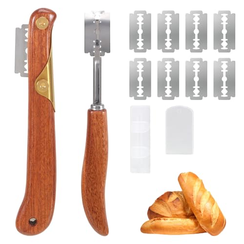 wlertcop 2-Teiliges Kitchen Baker Lame Brotschneidewerkzeug, mit 10 Klingen Teigmesser Set für Gerade und Geschwungene Schnitte, DIY Brotteig Muster von wlertcop