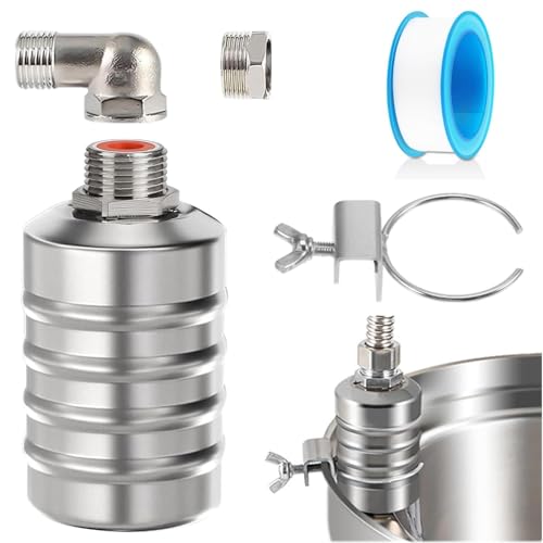 wlertcop Schwimmventil 1/2'' oder 3/4'' Edelstahl Schwimmerventil Automatische Wasserstandsregelung Einstellbar für Wassertanks, Fischteiche, Pools, Viehtröge, Destilliergeräte von wlertcop