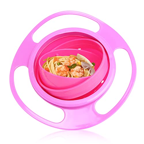 wlertcop Universal-Gyro-Schüssel, auslaufsicheres Essen, unterhaltsame magische Schüsseln für Kleinkinder, Auslaufsichere, Drehbar, 360-Grad-Drehung Müslischale Gyroskopisch, Glatte Schüssel (Rosa) von wlertcop