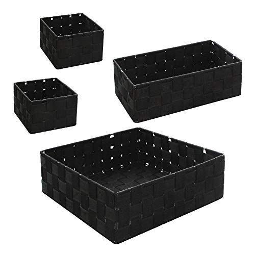wm Homebase 4er Set Aufbewahrungskörbe geflochten Aufbewahrungsbox Polypropylen Regalkorb Badkorb in Schwarz von wm Homebase