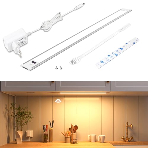 Wobsion Unterbauleuchte Küche Led Dimmbar mit Berührungsloser Sensor,Küchenlicht Unterbau Led 30CM in Warmweiß 3000k,Ultra Dünn Led Lichtleiste Küche für Garderobe,Vitrine Schrank Beleuchtung(1 Stück) von wobsion