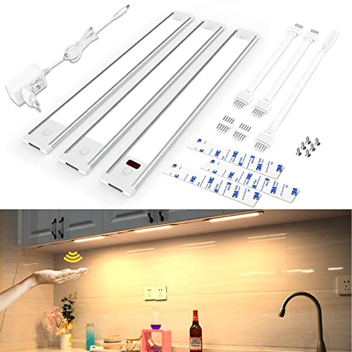 wobsion Unterbauleuchte Küche Dimmbar mit Berührungsloser Sensor,Küchenlicht Unterbau 30cm×3PCS in Warmweiß 3000k,Ultra Dünn Led Lichtleiste für Garderobe,Vitrine Schrank Beleuchtung von wobsion