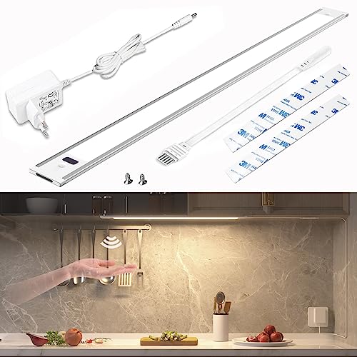 wobsion Unterbauleuchte Küche Led Neutralweiß mit Berührungsloser Sensor,Led Leiste 42CM Beleuchtung Küche Dimmbar 4000K,Ultra Dünn Küchenlicht Unterbau Led für Garderobe,Vitrine Schrank Beleuchtung von wobsion