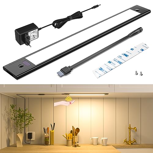 wobsion Unterbauleuchte Küche Led Schwarz Dimmbar mit Berührungsloser,Beleuchtung Küche Led 30CM in Neutralweiß 4000k,Ultra Dünn Led Leiste Küche für Garderobe,Schrankbeleuchtung,Regalbeleuchtung von wobsion