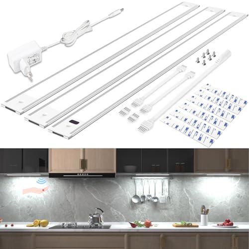 WOBSION LED Unterbauleuchte Küche Dimmbar mit Berührungsloser Sensor,Kaltweiß Unterbau Lichtleiste für Unterschrank Beleuchtung,6000k Ultra Dünn Lampe für Küchenschrank,Werkbank,42CM×3PCS,1300LM von WOBSION