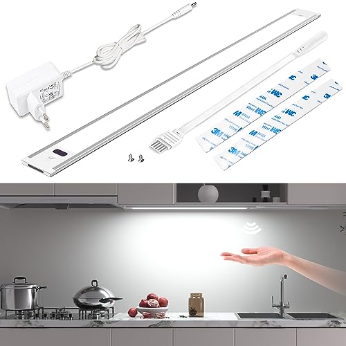 wobsion Unterbauleuchte Küche Led Weiß mit Berührungsloser Sensor,Led Leiste 42CM Beleuchtung Küche Dimmbar 6000K,Ultra Dünn Küchenlicht Unterbau Led für Garderobe,Vitrine Schrank Beleuchtung von wobsion