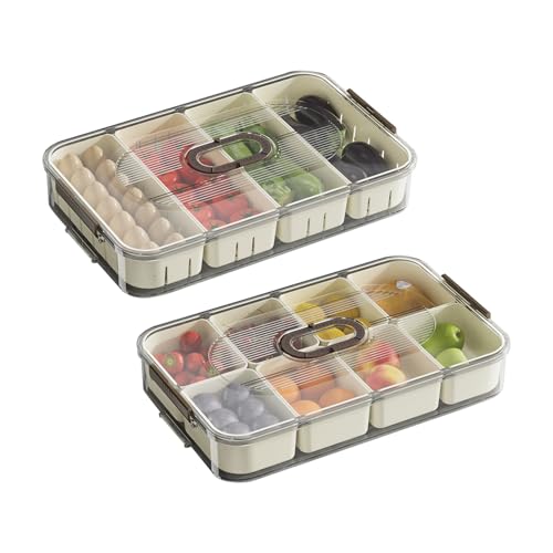 wocpvm 2 Stück Snackbox mit Fächern Kinder Snack Box mit Deckel Snackboxen mit 8 Fächern und 4 Fächern Obst und Gemüse Tablett Frischhaltebehälter für Snacks, Obst und Gewürze von wocpvm