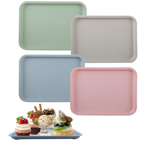 wocpvm 4 Stück tablett rutschfest Kunststofftablett Rechteckig Servierplatten rutschfest Fast Food-Tablett rutschfest für Küche Esszimmer Fast Food Café - 24.5 * 17.5cm (4 Farben) von wocpvm