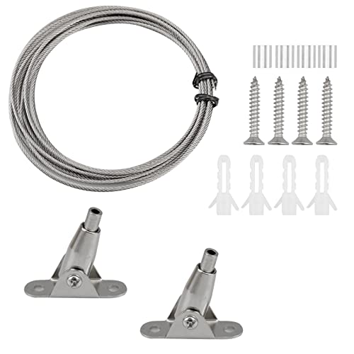 wocpvm 5M Einstellbar Stahlseil Gardinenseil vorhang seilspannsystem Seilspanngarnitur mit 2 Montage Klemme für Kleidung, Duschvorhäng, Picture von wocpvm