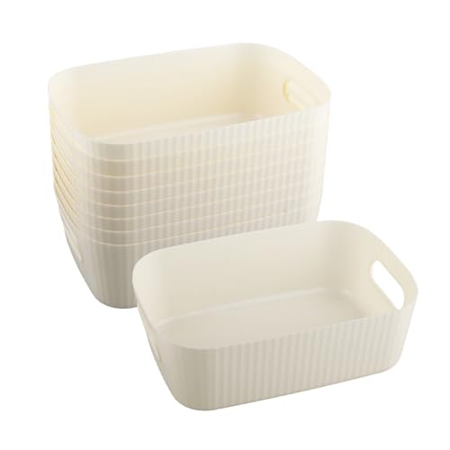 wocpvm 9 Stück Kunststoff-Aufbewahrungskorb, stapelbar, Küchen-Organizer-Box mit Griffen, Badezimmer-Aufbewahrungskorb für Büro, Bad & Zuhause, 20,5 x 14 x 7,3 cm (Cremegelb) von wocpvm