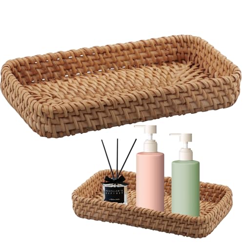 wocpvm Aufbewahrungskorb Rechteckig (21x11x3.5cm) - Dekotablett Geflochten für Badezimmer Aufbewahrung & Dekoration von wocpvm