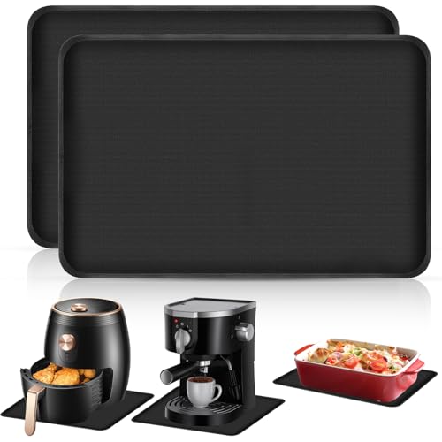 wocpvm Hitzeschutzmatte 2 Stück Brandschutzmatte Feuerschutzmatte für Luftfritteuse Hitzebeständige Unterlage Wasserdichte für den Außengrill, Rasen, Terrasse 40 x 60 cm, Schwarz von wocpvm