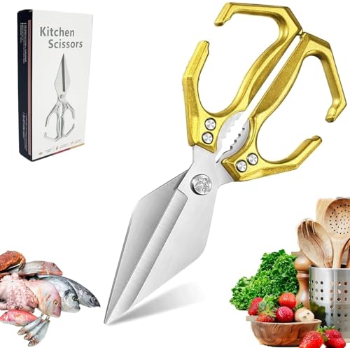 Multifunktionale Hochleistungs-Küchenschere, scharfe rostfreie Geflügelschere, multifunktionale Edelstahl-Küchenschere, Hochleistungs-Knochenschneideschere, für Fleisch, Meeresfrüchte(Gold) von wodjcks