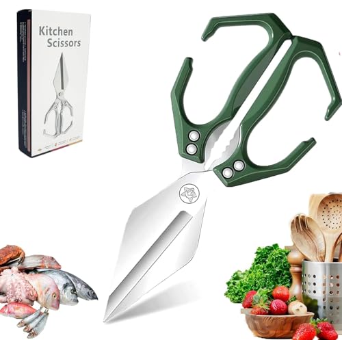 Multifunktionale Hochleistungs-Küchenschere, scharfe rostfreie Geflügelschere, multifunktionale Edelstahl-Küchenschere, Hochleistungs-Knochenschneideschere, für Fleisch, Meeresfrüchte(Green) von wodjcks