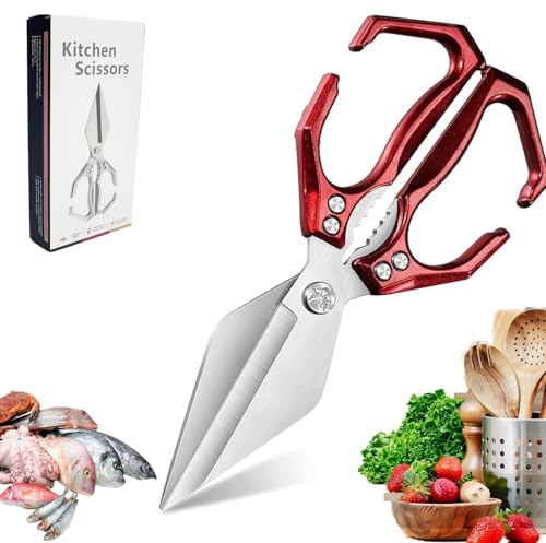 Multifunktionale Hochleistungs-Küchenschere, scharfe rostfreie Geflügelschere, multifunktionale Edelstahl-Küchenschere, Hochleistungs-Knochenschneideschere, für Fleisch, Meeresfrüchte(Red) von wodjcks