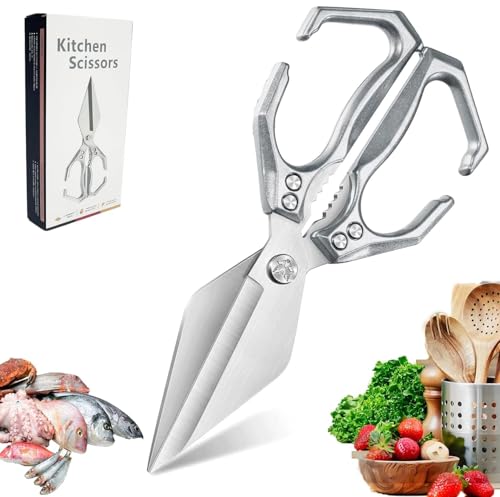 Multifunktionale Hochleistungs-Küchenschere, scharfe rostfreie Geflügelschere, multifunktionale Edelstahl-Küchenschere, Hochleistungs-Knochenschneideschere, für Fleisch, Meeresfrüchte(Silver) von wodjcks