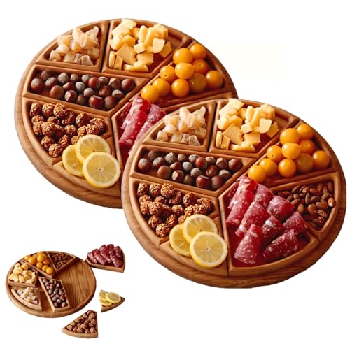 Puzzle-Serviertablett aus Holz für Lebensmittel, lustiges Serviertablett in Puzzleform mit 8 herausnehmbaren Fächern für Käse, Obst, Nüsse, Fleisch, Vorspeisen, Dips, Heimdekoration(2pcs) von wodjcks