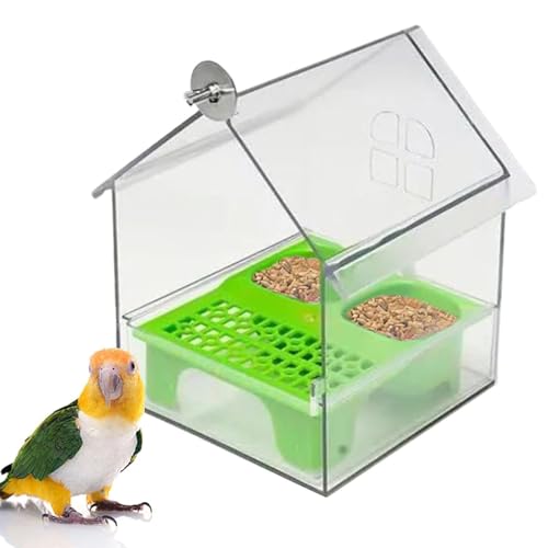 wodjcks Ausziehbarer externer Papageienfutterspender, Hängendes Wildvogelfutter mit eichhörnchensicherer Schale, Externer Papageienfutterspender, für Finken und Kolibris(Green) von wodjcks