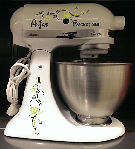 Aufkleber für Kitchenaid Artisan weiß Tribal grün Backstube Name von wodtke-werbetechnik