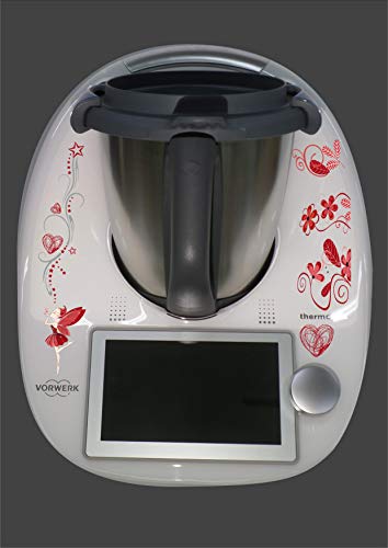 Aufkleber passend für Thermomix TM 6 Tribal Fee Blumenranke rot von wodtke-werbetechnik