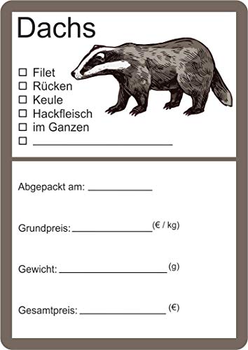 Etiketten zur Kennzeichnung von Wildfleisch verschiedene Motive 6 x 9 cm (100, Dachs Vektor) von wodtke-werbetechnik