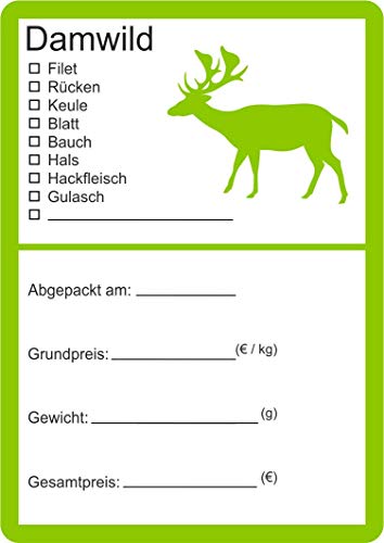 Etiketten zur Kennzeichnung von Wildfleisch verschiedene Motive 6 x 9 cm (100, Damwild Silhouette) von wodtke-werbetechnik