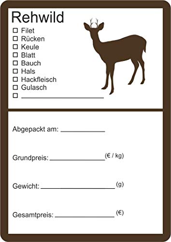 Etiketten zur Kennzeichnung von Wildfleisch verschiedene Motive 6 x 9 cm (100, Rehwild Silhouette) von wodtke-werbetechnik