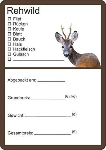 Etiketten zur Kennzeichnung von Wildfleisch verschiedene Motive 6 x 9 cm (100, Rehwild Vektor) von wodtke-werbetechnik