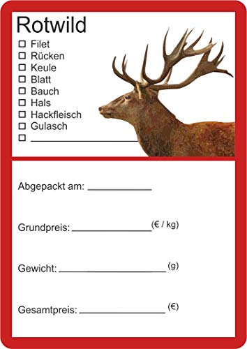 Etiketten zur Kennzeichnung von Wildfleisch verschiedene Motive 6 x 9 cm (100, Rotwild Vektor) von wodtke-werbetechnik