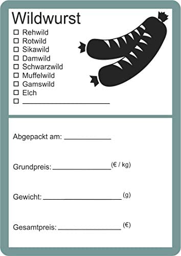 Etiketten zur Kennzeichnung von Wildfleisch verschiedene Motive 6 x 9 cm (100, Wurst Silhouette) von wodtke-werbetechnik