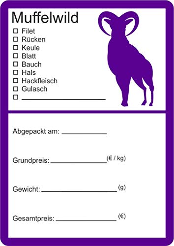 Etiketten zur Kennzeichnung von Wildfleisch verschiedene Motive 6 x 9 cm (25, Muffelwild Silhouette) von wodtke-werbetechnik