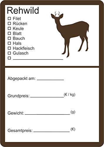 Etiketten zur Kennzeichnung von Wildfleisch verschiedene Motive 6 x 9 cm (25, Rehwild Silhouette) von wodtke-werbetechnik