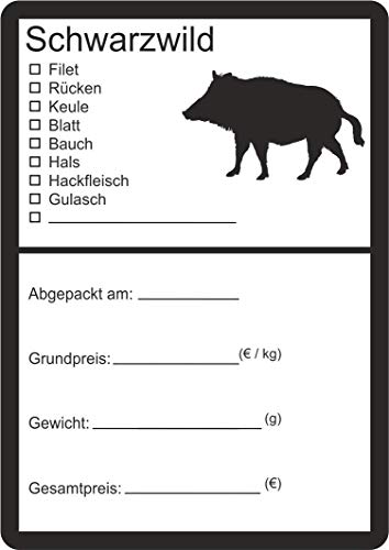Wildbret Etiketten zur Kennzeichnung von Wildfleisch verschiedene Motive 6 x 9 cm (25, Schwarzwild Silhouette) von wodtke-werbetechnik