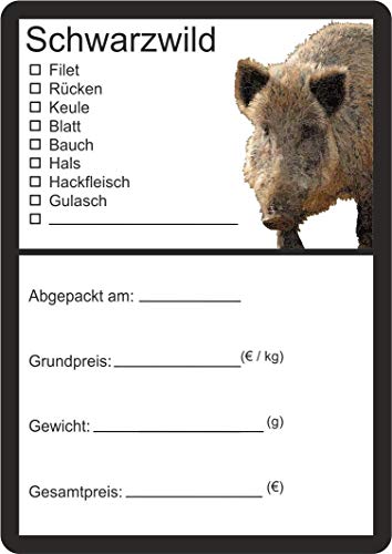 Etiketten zur Kennzeichnung von Wildfleisch verschiedene Motive 6 x 9 cm (25, Schwarzwild Vektor) von wodtke-werbetechnik