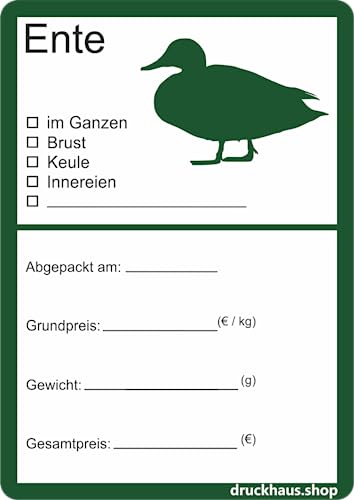 Etiketten zur Kennzeichnung von Wildfleisch verschiedene Motive 6 x 9 cm (50, Ente Silhouette) von wodtke-werbetechnik