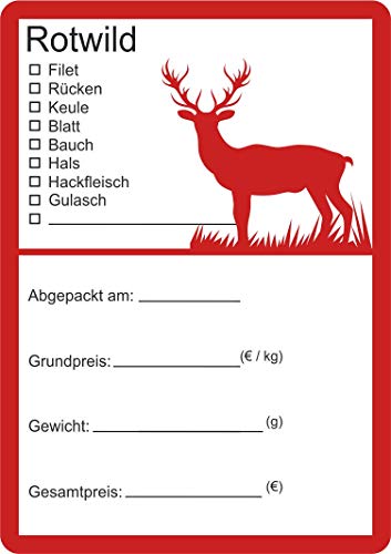 Etiketten zur Kennzeichnung von Wildfleisch verschiedene Motive 6 x 9 cm (50, Rotwild Silhouette) von wodtke-werbetechnik
