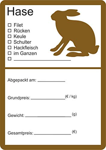 Wildbret Etiketten zur Kennzeichnung von Wildfleisch verschiedene Motive 6 x 9 cm (100, Hase Silhouette) von wodtke-werbetechnik