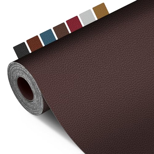 Woefste Kunstleder Selbstklebend 200 X 43 cm, Leder Reparatur Set Lederflicken Selbstklebend, Leder Patch Selbstklebend PU Lederreparaturband für Sofa, Möbel, Taschen, Jacken, Autositze(Dunkelbraun) von woefste