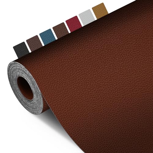 Woefste Kunstleder Selbstklebend 200 X 43 cm, Leder Reparatur Set Lederflicken Selbstklebend, Leder Patch Selbstklebend PU Lederreparaturband für Sofa, Möbel, Taschen, Jacken, Autositze(braun) von woefste