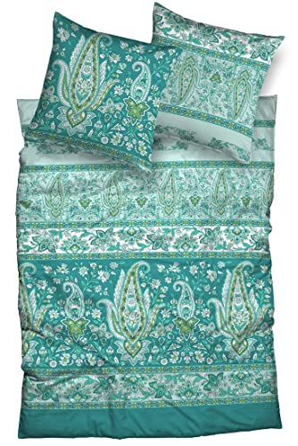 wohnTRAUM 24 Biber Bettwäsche Talia 100% Baumwolle kuschelweich Paisleys Ornamente Bordüren Bettwäsche-Set nachhaltig (smaragd-grün, 155 cm x 220 cm) von wohnTRAUM 24