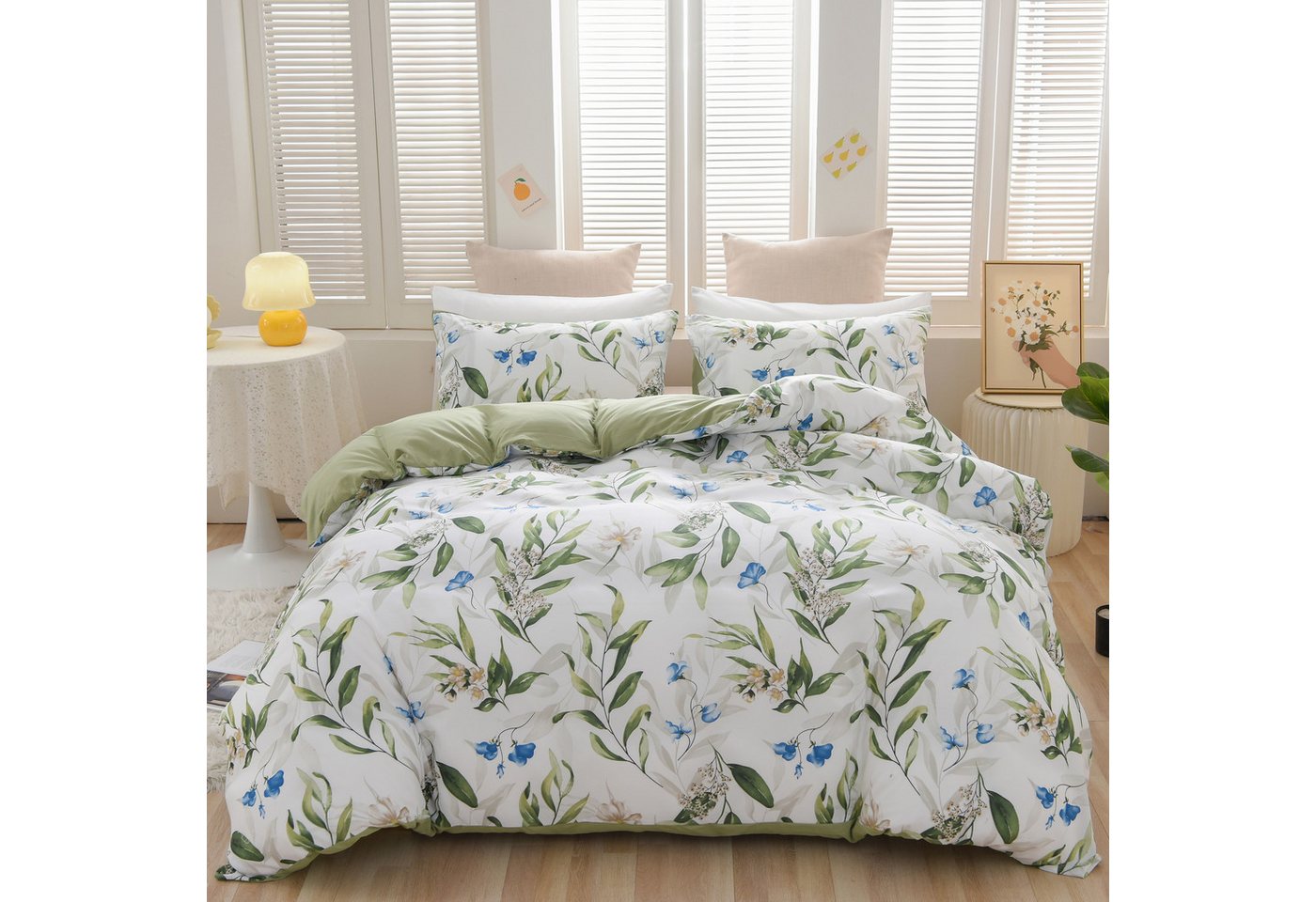 wohnTRAUM24 Bettwäsche Bettwäsche 135x200cm,200x200cm,Blätter Blumen Pflanzen Muster, Für Allergiker geeignet mit Kissenbezüge 80x80cm und Reißverschluss wohnTRAUM24 Bettwäsche Bettwäsche 135x200cm,200x200cm,Blätter Blumen Pflanzen Muster, Für Allergiker geeignet mit Kissenbezüge 80x80cm und Reißverschluss von wohnTRAUM24