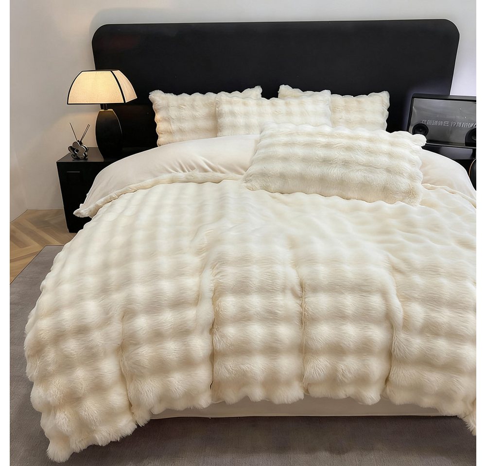 wohnTRAUM24 Bettwäsche Winter Plüsch Bettwäsche 135x200 aus Flauschig Kaninchenfellimitat, Microfaser, Bettwäsche mit Reißverschluss, Cashmere-Touch, kuschelig & weich von wohnTRAUM24