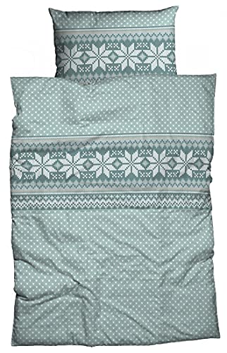 wohnTRAUM24 Biber Bettwäsche GERLOS Reine Baumwolle kuschelweich Norwegermuster Strickoptik Bordüre Schneesterne Bettwäsche-Set hautfreundlich (135 cm x 200 cm) von wohnTRAUM 24