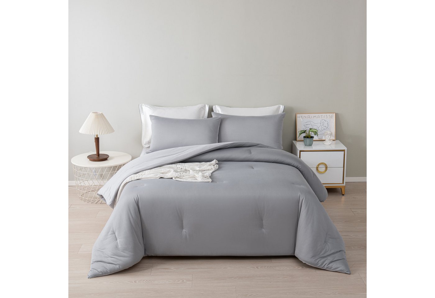 wohnTRAUM24 Microfaserbettdecke Bettdecke 135x200 Mikrofaser, Ganzjahresdecke,Weich und Bügelfrei, Premium Qualität, uni, mit Kissenbezüge 80x80cm von wohnTRAUM24