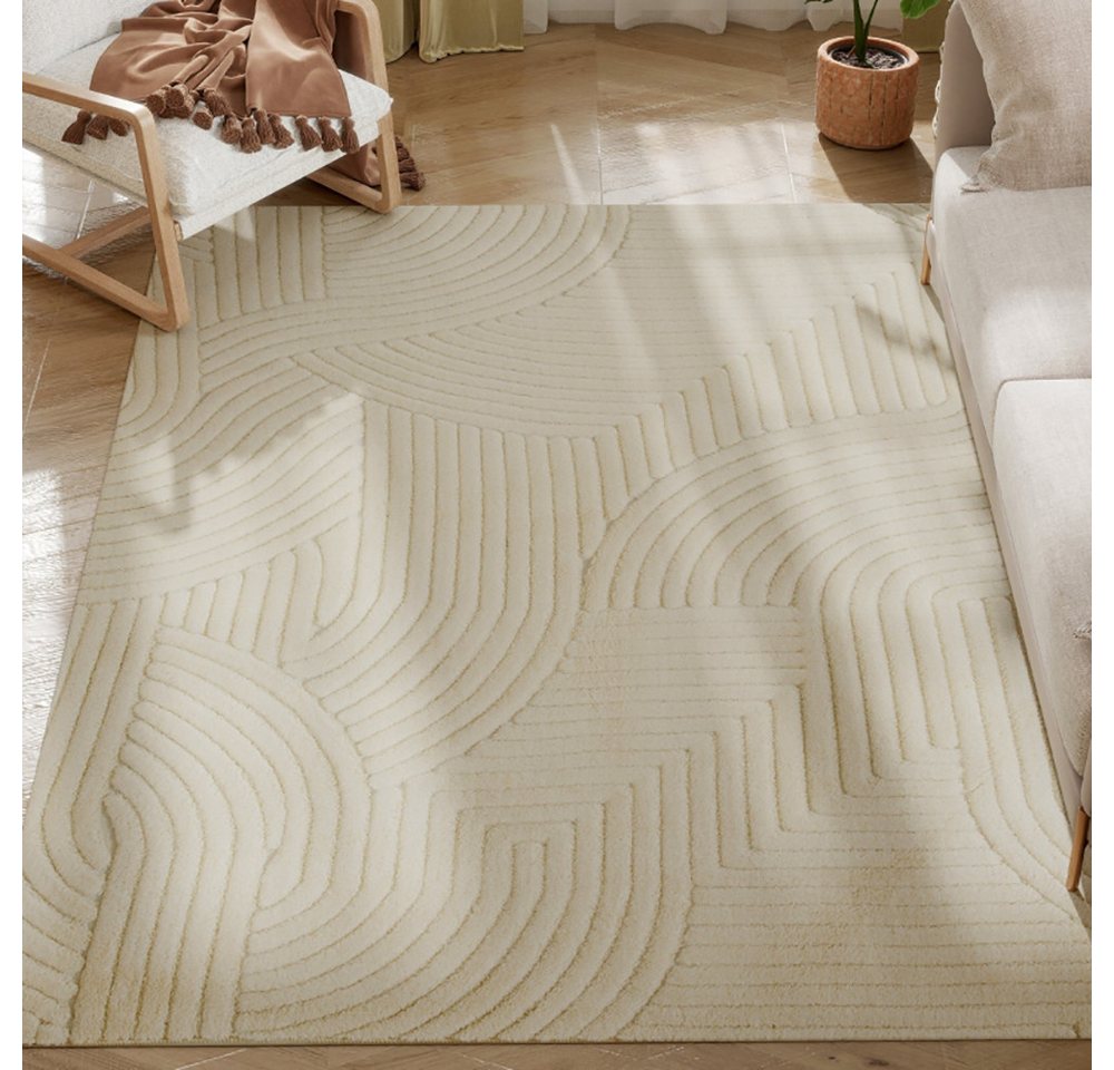 wohnTRAUM24 Teppich Teppich Creme 140x200 cm Abstrakter Relief-Teppich für Wohnzimmer, Höhe: 15 mm, kuschelig, & weich, Wohnzimmer, Schlafzimmer, Esszimmer wohnTRAUM24 Teppich Teppich Creme 140x200 cm Abstrakter Relief-Teppich für Wohnzimmer, Höhe: 15 mm, kuschelig, & weich, Wohnzimmer, Schlafzimmer, Esszimmer von wohnTRAUM24